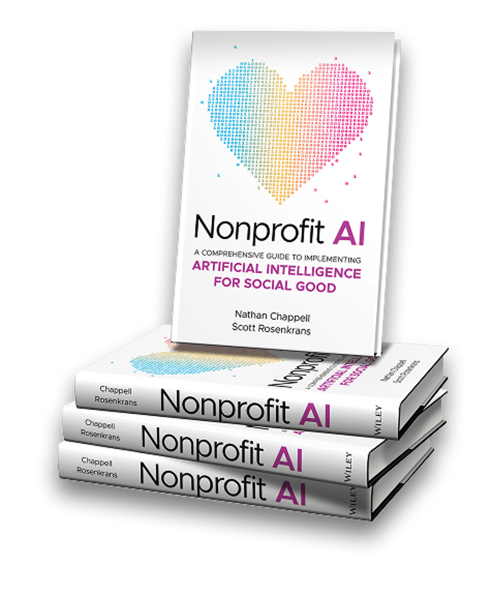 A stack of Nonprofit AI books by Nathan Chappell and Scott Rosenkrans.